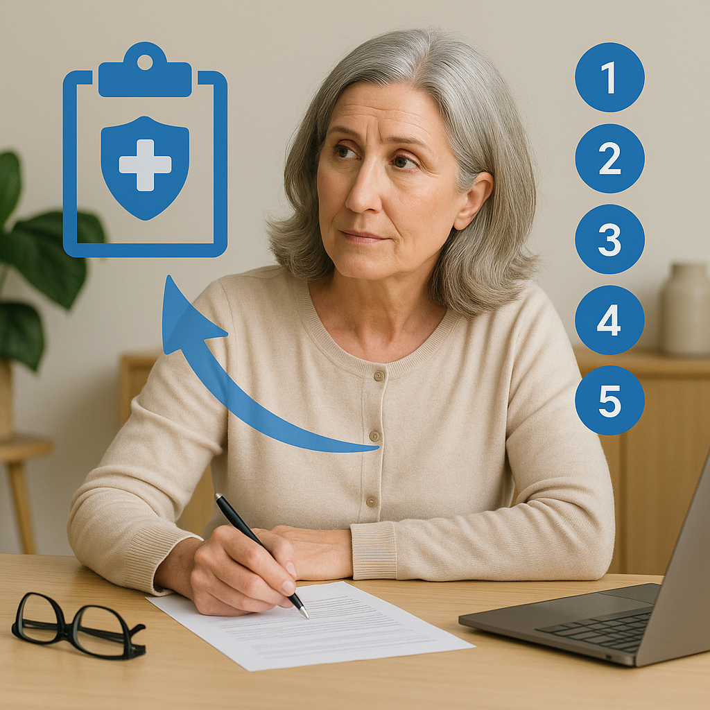 Person reviewing Medicare plan options at a desk with documents and laptop