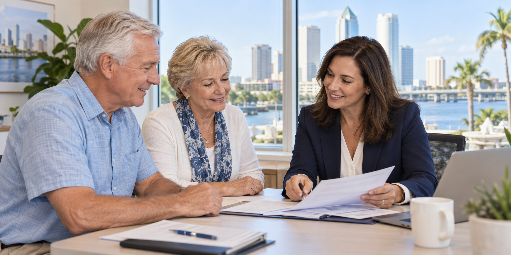 Medicare agent reviewing coverage options with an older Tampa couple