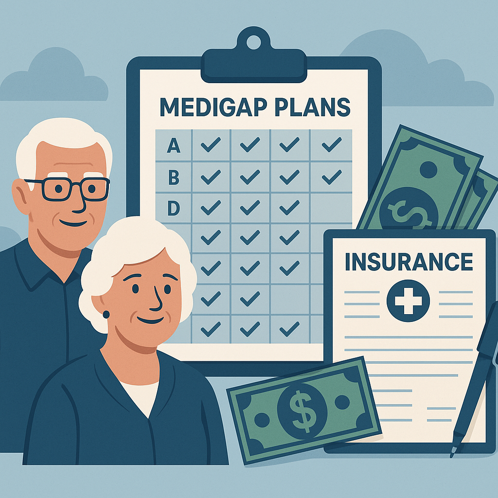Older couple comparing Medicare Supplement Plan G company information at home