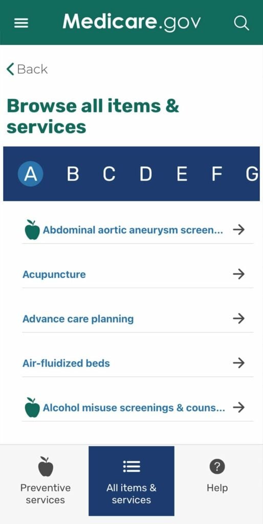 Medicare What's Covered App Browse All Items and Services