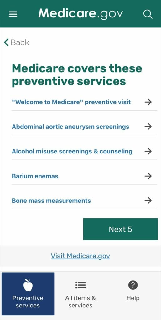 Medicare What's Covered App Preventive Services
